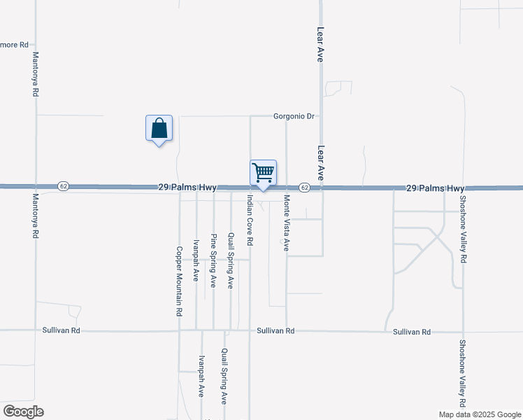 map of restaurants, bars, coffee shops, grocery stores, and more near 6555 Indian Cove Road in Twentynine Palms