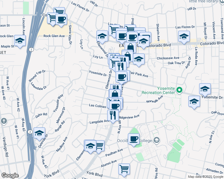 map of restaurants, bars, coffee shops, grocery stores, and more near 2223 Laverna Avenue in Los Angeles