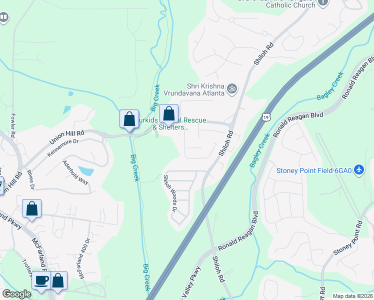 map of restaurants, bars, coffee shops, grocery stores, and more near 5315 Breckinridge Lane in Cumming