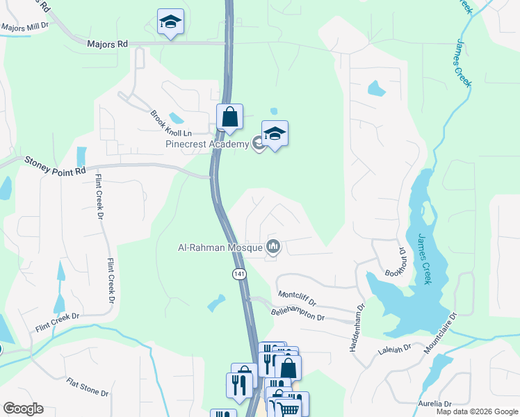 map of restaurants, bars, coffee shops, grocery stores, and more near 1510 Seneca Avenue in Cumming