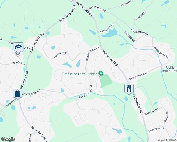 map of restaurants, bars, coffee shops, grocery stores, and more near 1021 Steeple Ridge Road in Irmo
