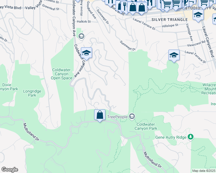 map of restaurants, bars, coffee shops, grocery stores, and more near 3969 Alta Mesa Drive in Los Angeles