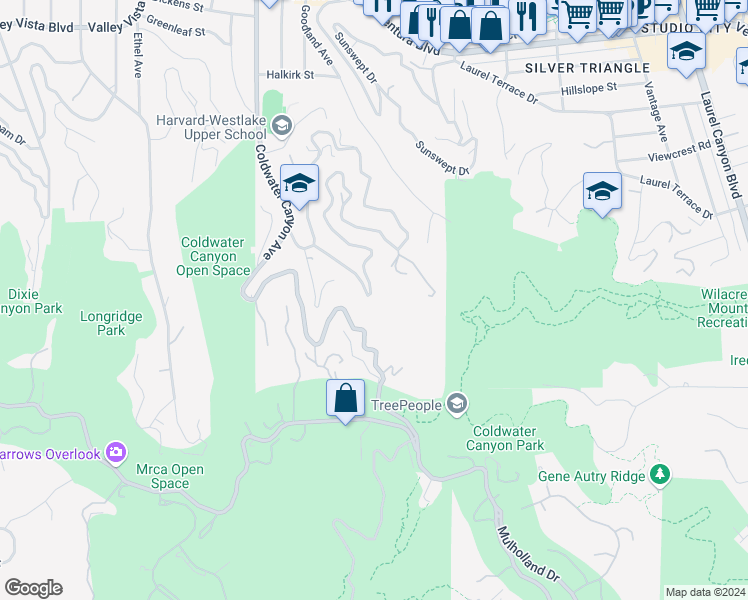 map of restaurants, bars, coffee shops, grocery stores, and more near 3969 Alta Mesa Drive in Los Angeles