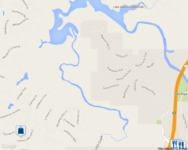 map of restaurants, bars, coffee shops, grocery stores, and more near 622 Keeneland Terrace in Woodstock