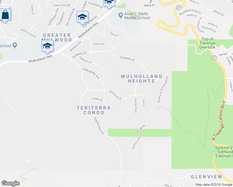 map of restaurants, bars, coffee shops, grocery stores, and more near 22327 Cairnloch Street in Calabasas