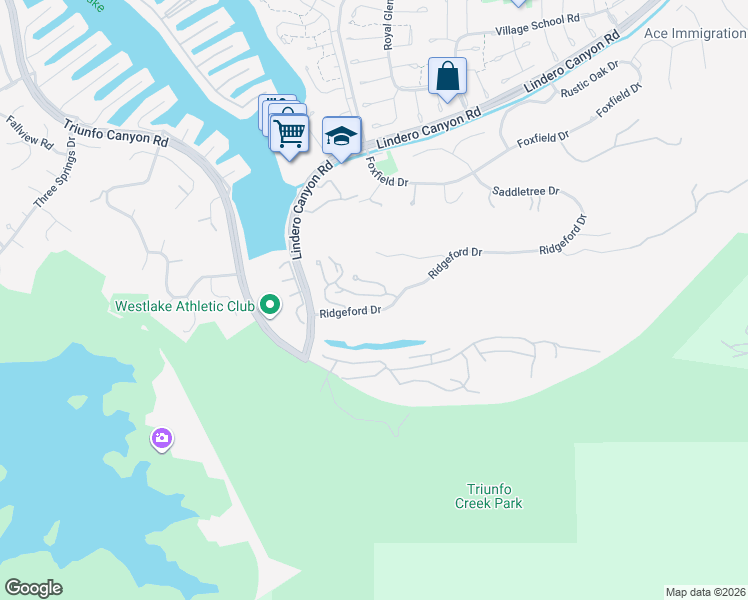 map of restaurants, bars, coffee shops, grocery stores, and more near 32120 Canyon Ridge Drive in Westlake Village