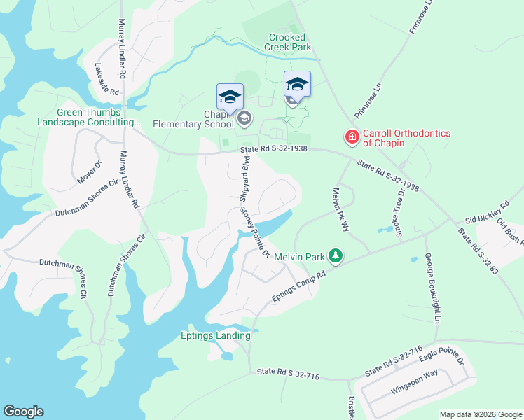 map of restaurants, bars, coffee shops, grocery stores, and more near 121 Walkbridge Way in Chapin