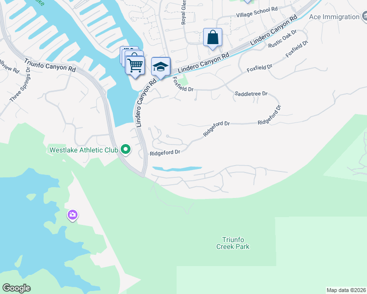 map of restaurants, bars, coffee shops, grocery stores, and more near 32108 Canyon Ridge Drive in Westlake Village