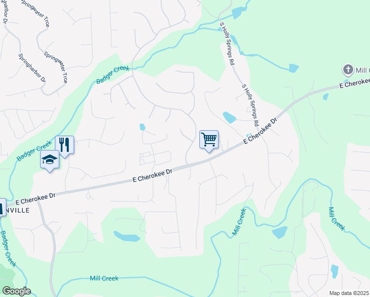 map of restaurants, bars, coffee shops, grocery stores, and more near 109 Highlands Drive in Woodstock