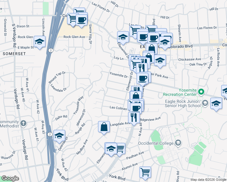 map of restaurants, bars, coffee shops, grocery stores, and more near 2354 Laverna Avenue in Los Angeles