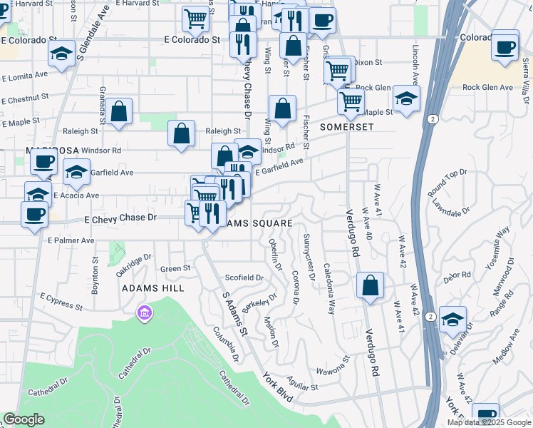 map of restaurants, bars, coffee shops, grocery stores, and more near 1034 Marion Drive in Glendale