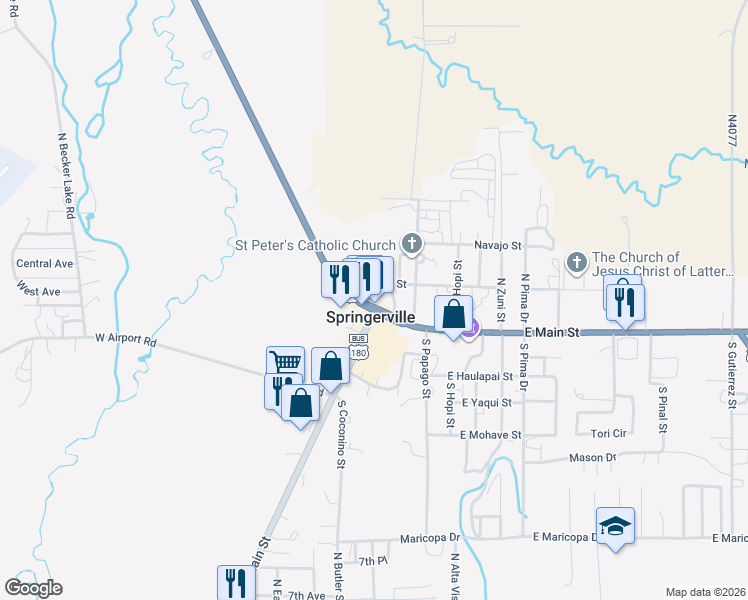 map of restaurants, bars, coffee shops, grocery stores, and more near in Springerville