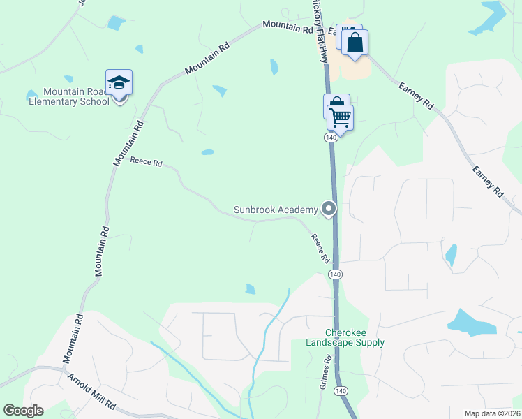 map of restaurants, bars, coffee shops, grocery stores, and more near 1336 Reece Road in Woodstock