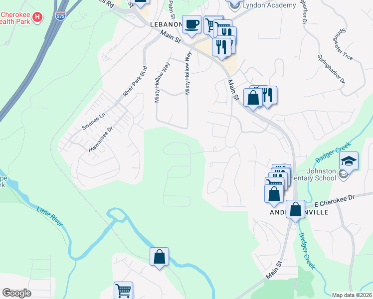 map of restaurants, bars, coffee shops, grocery stores, and more near 425 Payne Drive in Woodstock