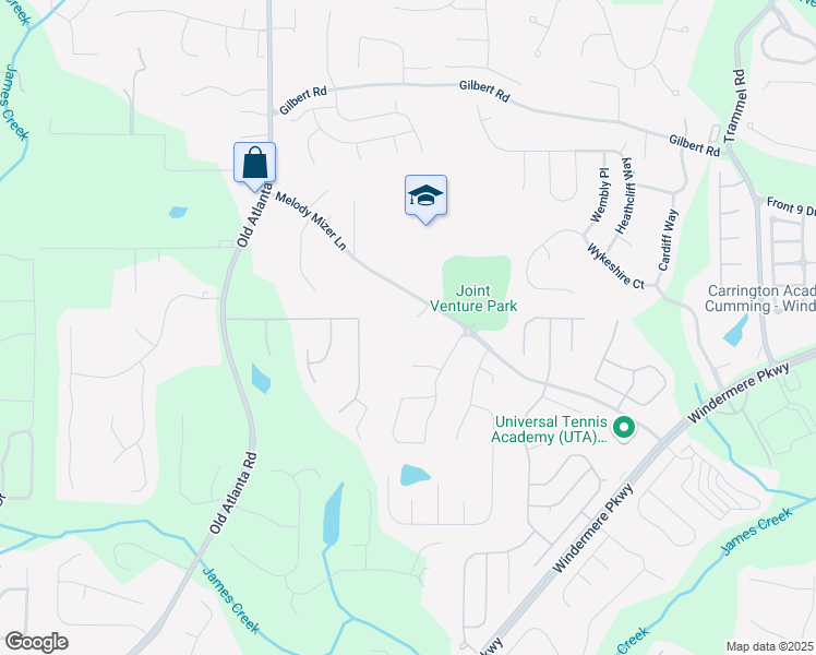 map of restaurants, bars, coffee shops, grocery stores, and more near 3711 Melody Mizer Lane in Cumming