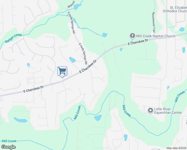 map of restaurants, bars, coffee shops, grocery stores, and more near 107 Thornwood Drive in Woodstock
