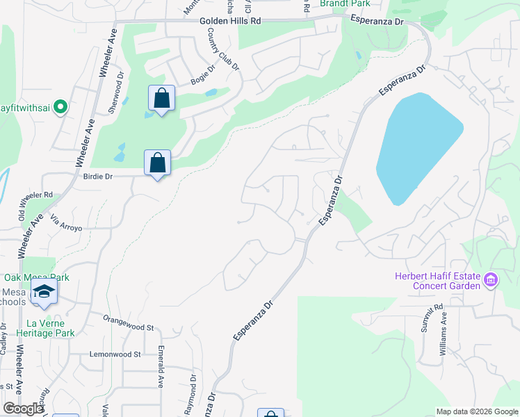 map of restaurants, bars, coffee shops, grocery stores, and more near 5680 Skyline Circle in La Verne