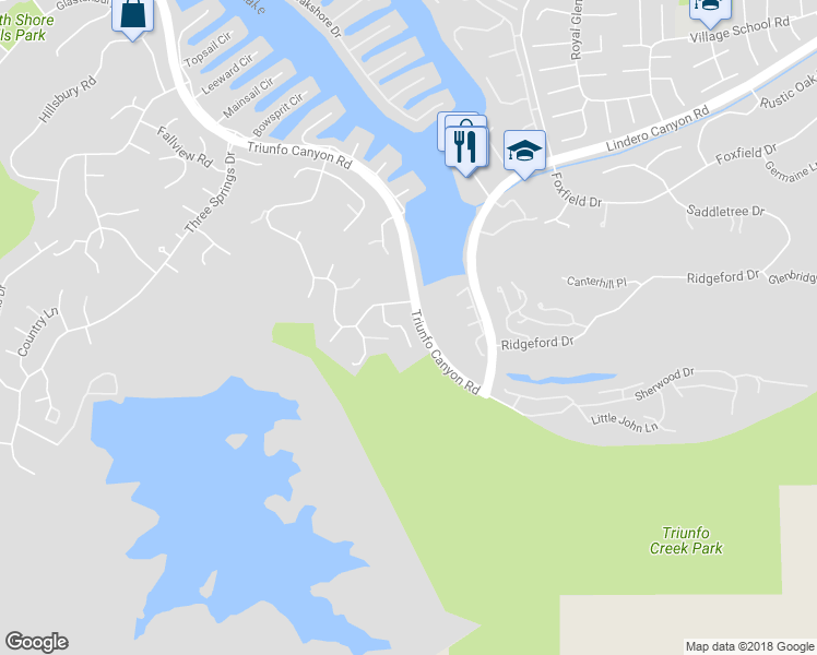 map of restaurants, bars, coffee shops, grocery stores, and more near 3244 Meadow Oak Drive in Westlake Village