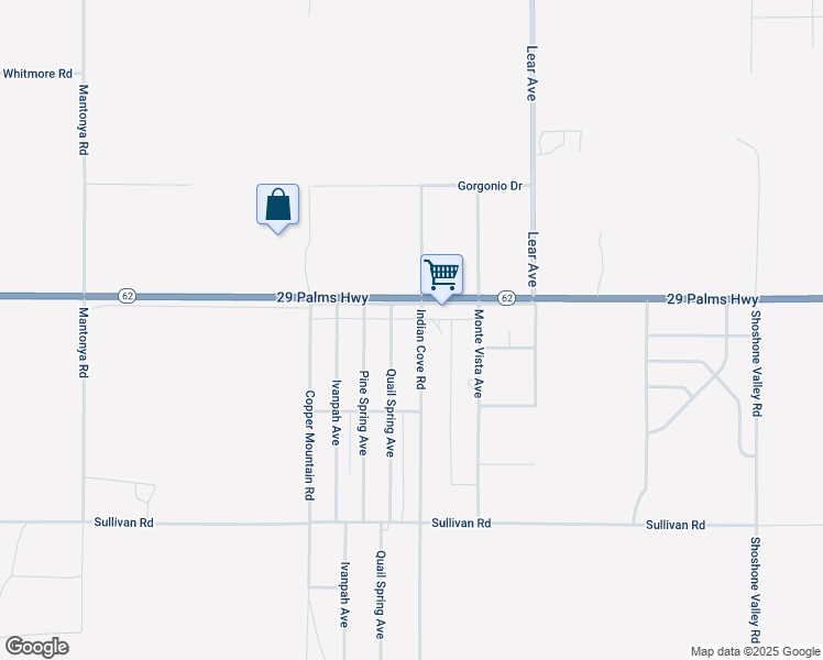 map of restaurants, bars, coffee shops, grocery stores, and more near 6554 Indian Cove Road in Twentynine Palms