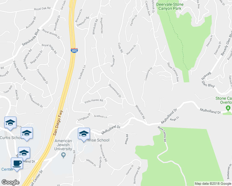 map of restaurants, bars, coffee shops, grocery stores, and more near 3543 Stonewood Drive in Los Angeles