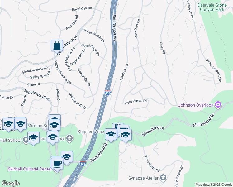 map of restaurants, bars, coffee shops, grocery stores, and more near 3455 Scadlock Lane in Los Angeles