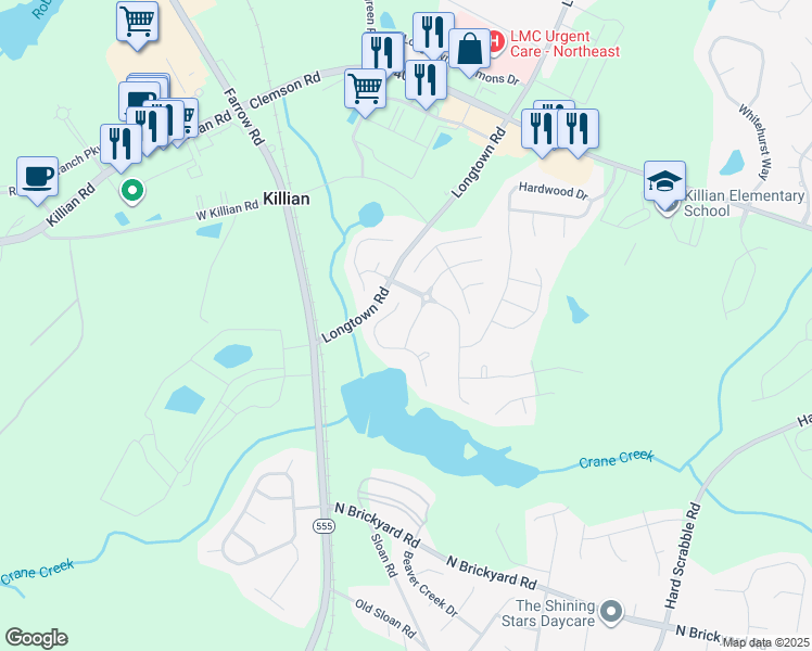 map of restaurants, bars, coffee shops, grocery stores, and more near 417 Freshwater Drive in Columbia