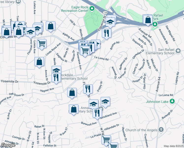 map of restaurants, bars, coffee shops, grocery stores, and more near 1038 Rockdale Avenue in Los Angeles