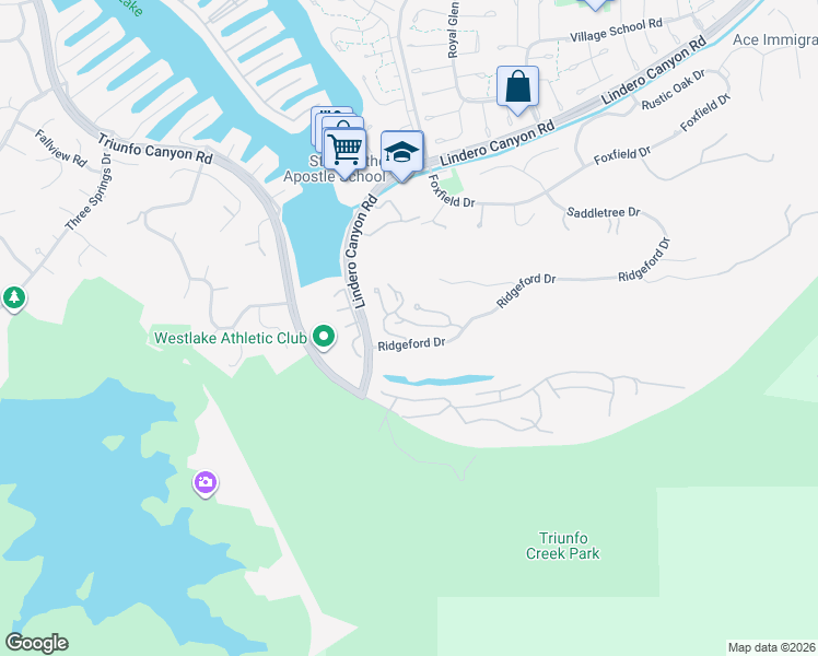 map of restaurants, bars, coffee shops, grocery stores, and more near 32142 Canyon Ridge Drive in Westlake Village