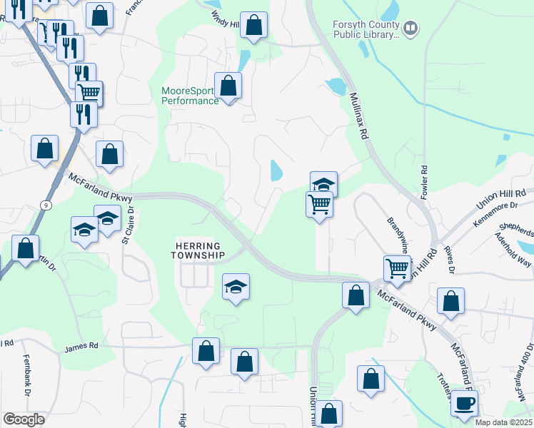 map of restaurants, bars, coffee shops, grocery stores, and more near 392 Weatherstone Place in Alpharetta
