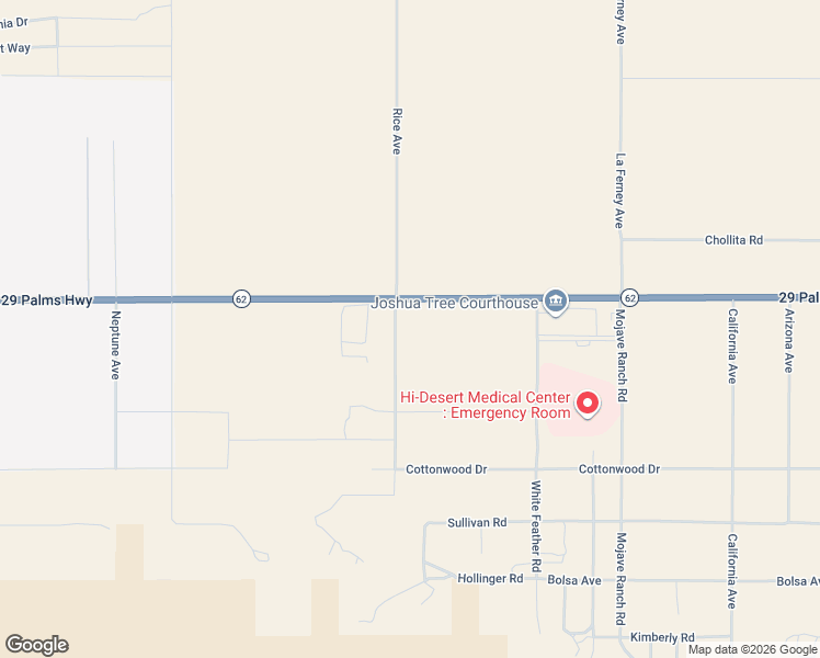map of restaurants, bars, coffee shops, grocery stores, and more near 6553 Rice Avenue in Joshua Tree
