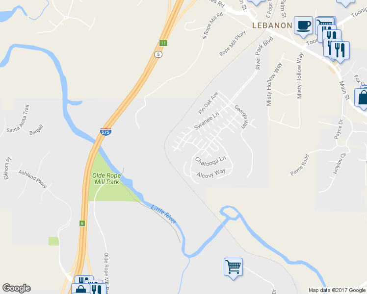 map of restaurants, bars, coffee shops, grocery stores, and more near 367 Hiawassee Drive in Woodstock