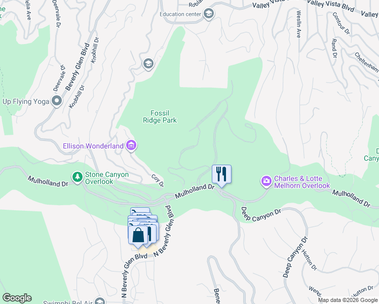map of restaurants, bars, coffee shops, grocery stores, and more near 14151 Beresford Road in Beverly Hills