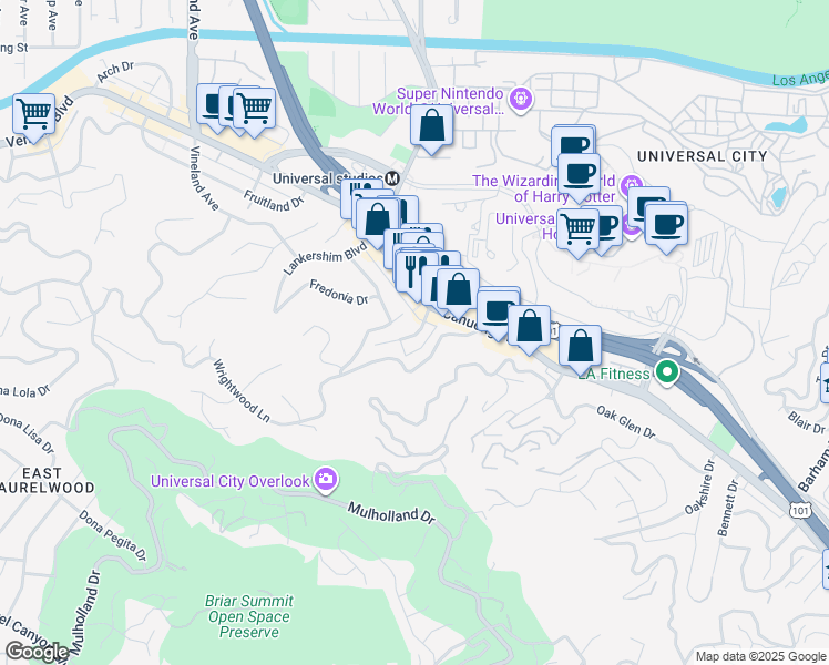 map of restaurants, bars, coffee shops, grocery stores, and more near 3651 Regal Place in Los Angeles