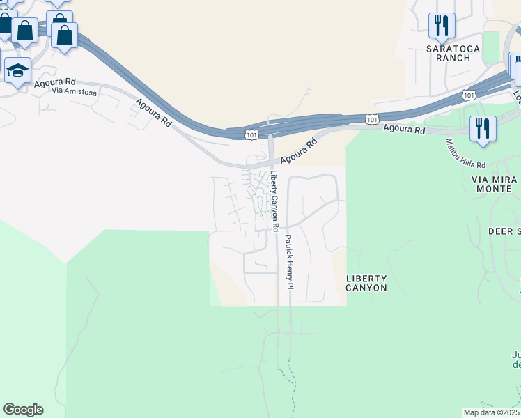 map of restaurants, bars, coffee shops, grocery stores, and more near 4037 Liberty Canyon Road in Agoura Hills