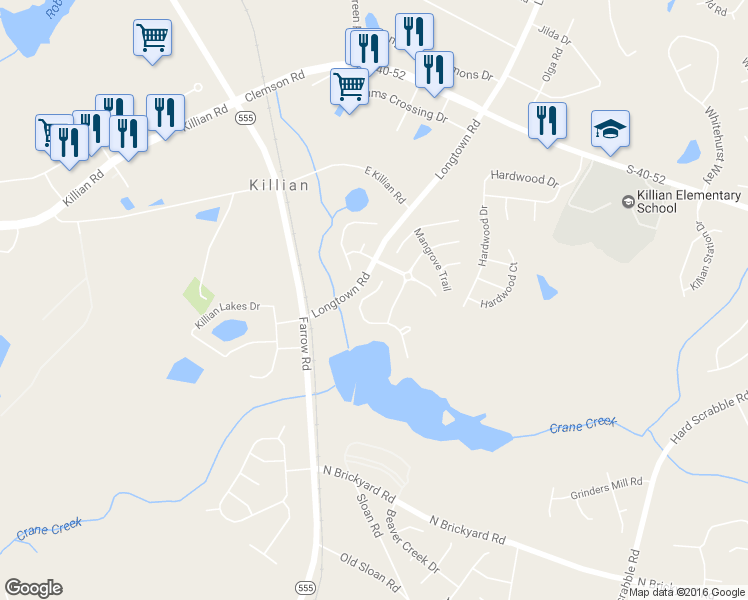 map of restaurants, bars, coffee shops, grocery stores, and more near 401 Freshwater Drive in Columbia