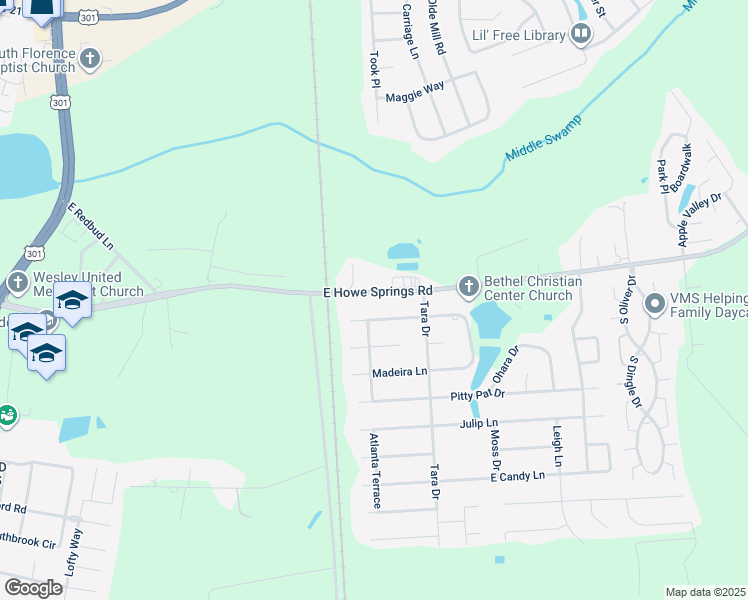 map of restaurants, bars, coffee shops, grocery stores, and more near 720 East Howe Springs Road in Florence