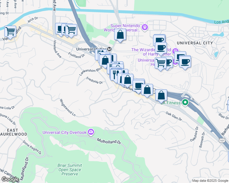 map of restaurants, bars, coffee shops, grocery stores, and more near 3651 Regal Place in Los Angeles