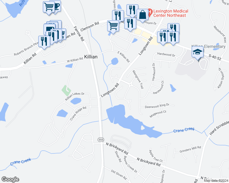 map of restaurants, bars, coffee shops, grocery stores, and more near 581 Heron Glen Drive in Columbia