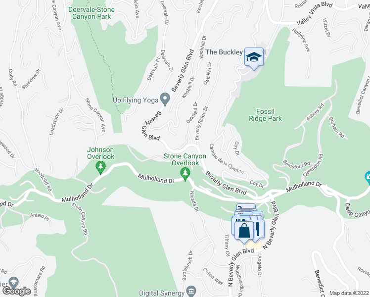 map of restaurants, bars, coffee shops, grocery stores, and more near 3511 Beverly Glen Boulevard in Los Angeles