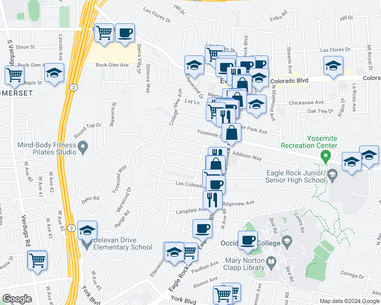 map of restaurants, bars, coffee shops, grocery stores, and more near 2327 Laverna Avenue in Los Angeles