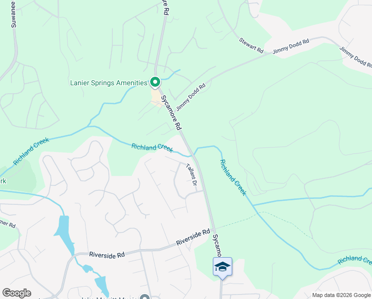 map of restaurants, bars, coffee shops, grocery stores, and more near 5960 Sycamore Road in Buford