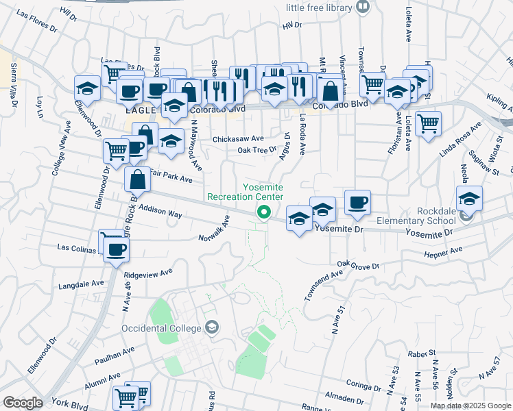 map of restaurants, bars, coffee shops, grocery stores, and more near 4813 Rosemary Drive in Los Angeles