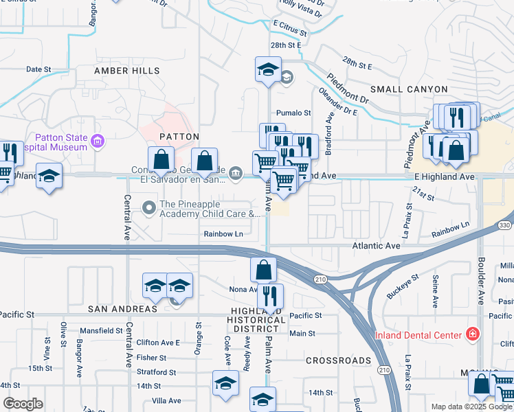 map of restaurants, bars, coffee shops, grocery stores, and more near 3539 21st Street in Highland