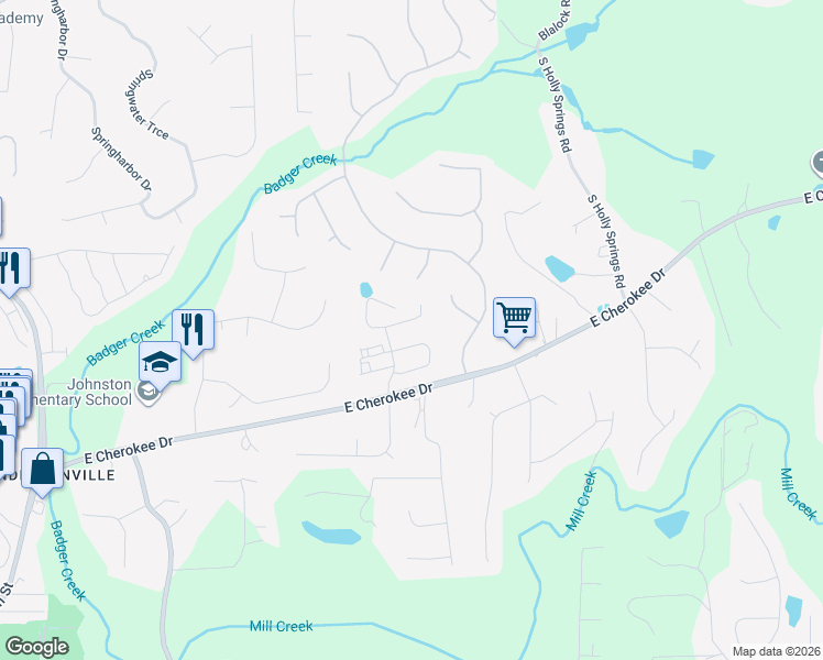 map of restaurants, bars, coffee shops, grocery stores, and more near 221 Highland Village Lane in Woodstock