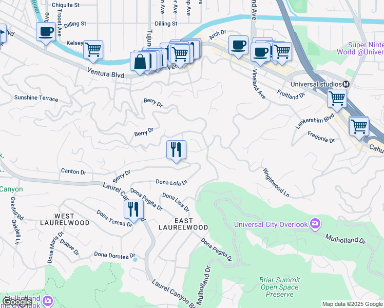 map of restaurants, bars, coffee shops, grocery stores, and more near 3366 Wrightview Place in Los Angeles