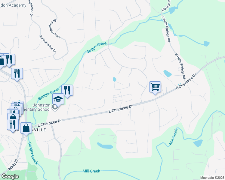 map of restaurants, bars, coffee shops, grocery stores, and more near 232 Allison Drive in Woodstock
