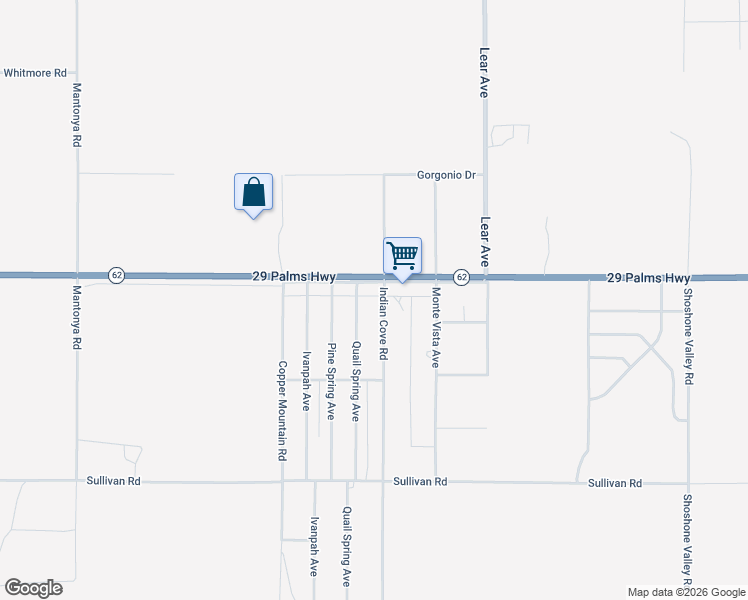 map of restaurants, bars, coffee shops, grocery stores, and more near 6544 Indian Cove Road in Twentynine Palms