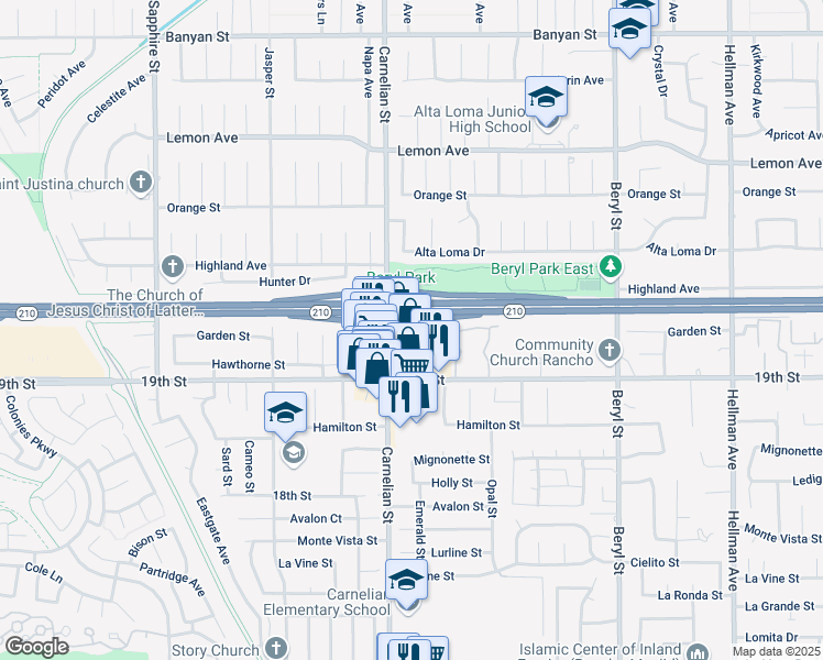 map of restaurants, bars, coffee shops, grocery stores, and more near 8742 19th Street in Rancho Cucamonga