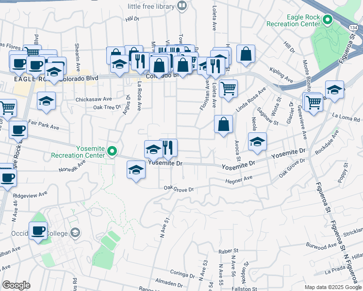 map of restaurants, bars, coffee shops, grocery stores, and more near 4840 Townsend Avenue in Los Angeles