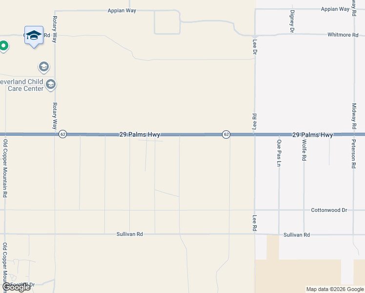 map of restaurants, bars, coffee shops, grocery stores, and more near California 62 in Joshua Tree